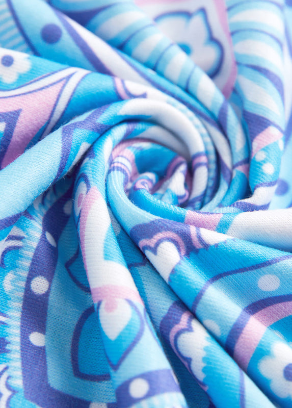 Alisa Light Blue Eyelet Tribal Print A Line Sleeveless Dress